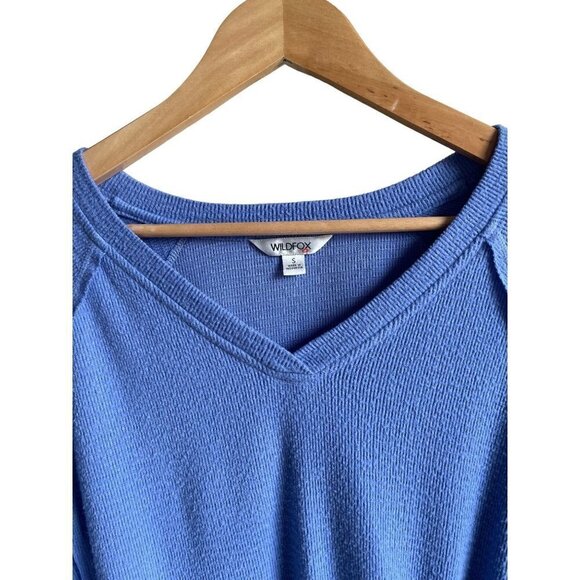 Wildfox Size Small Tie Knot Front Waffle Knit Pullover Sweatshirt Jumper Blue - Picture 7 of 7